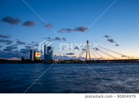 Panorama Riga with Vant bridge and some building on oppozite bank Panorama Riga with Vant bridge and some building on oppozite bank 90804979