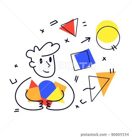 Man hold geometric shapes in hands. Game and creation. 90805554