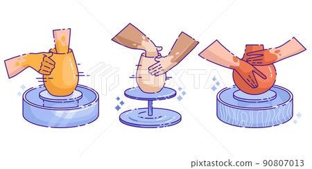 Vector flat illustration hands making pottery from clay 90807013