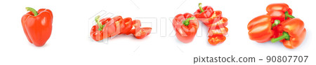 Group of bulgarian pepper on a white background clipping path 90807707