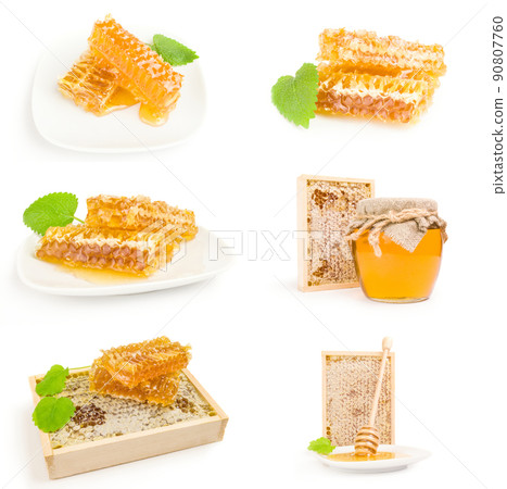 Collage of Sweet honey isolated on a white background cutout 90807760