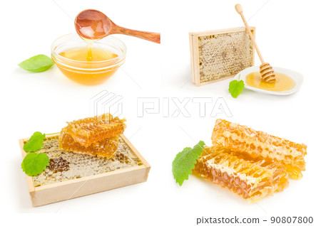 Collection of honey on a white background Collection of honey on a white background 90807800