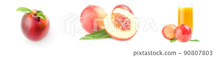 Collage of ripe peaches on a white background cutout Collage of ripe peaches on a white background cutout 90807803