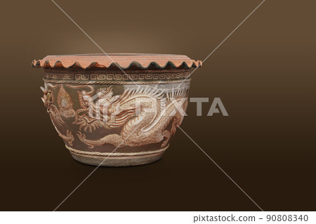 beautiful brown pottery pot on brown background, decor, object, home, house, vintage, copy space beautiful brown pottery pot on brown background, decor, object, home, house, vintage, copy space 90808340