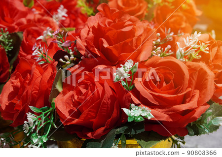 closeup red rose flowers and white flowers bouquet background, nature, copy space closeup red rose flowers and white flowers bouquet background, nature, copy space 90808366