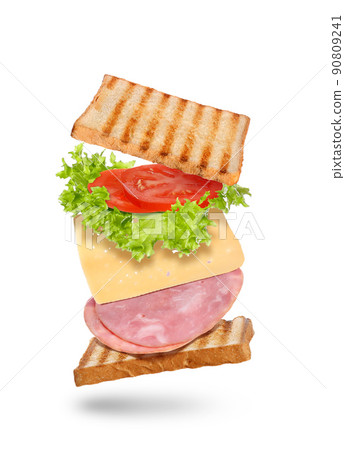 Delicious sandwich with toasted bread on white background Delicious sandwich with toasted bread on white background 90809241