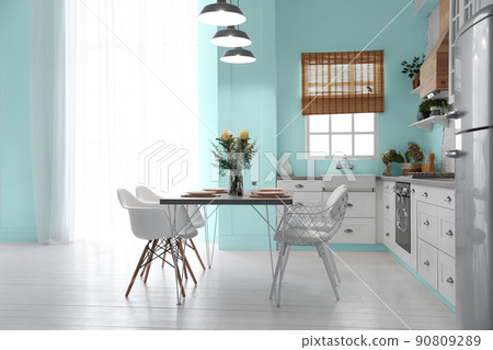 Stylish kitchen interior design inspired by color of the year 2020 (bleached coral) Stylish kitchen interior design inspired by color of the year 2020 (bleached coral) 90809289
