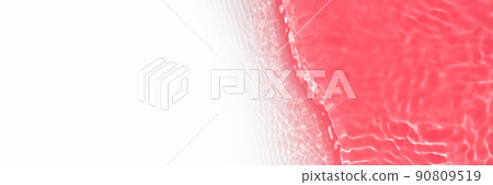 Surface of toned in red swimming pool water with light reflection and waves. Texture of transparent blue water with waves in swimming pool. Trendy long abstract banner with white copy space. 90809519