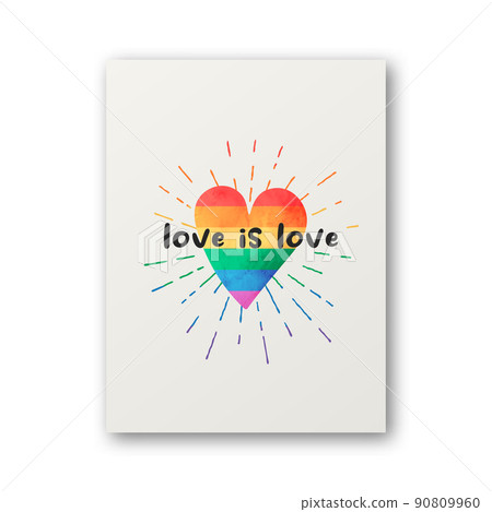 Love is Love. Watercolor Heart with LGBT Flag. Vector Design for T-shirt, Plackard Print, Pride Month Concept. Typography Qute with Lgbt Rainbow, Transgender Flag. LGBT, Gays, Lesbians 90809960