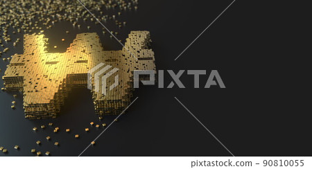 Korean won symbol made with golden blocks. Digital currency or blockchain fintech concepts, 3D rendering Korean won symbol made with golden blocks. Digital currency or blockchain fintech concepts, 3D rendering 90810055