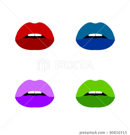 Vector image of lips in red, blue and purple and green colors. Pop art lips. 90810315