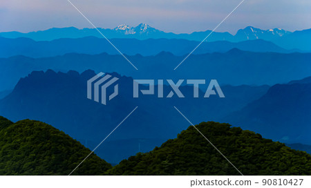 Gunma Prefecture Mt. Haruna Superb view from the summit of Mt. Haruna Fuji Southern Alps distant view 90810427