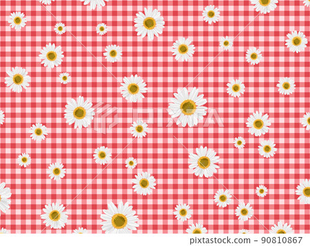 白色瑪格麗特背景 ~ red_2 ~ 方格花格花紋瑪格麗特圖案 90810867