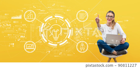 Great idea for success concept with young woman 90811227