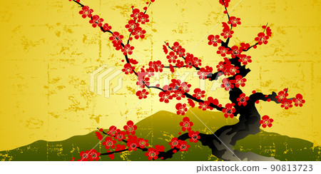 Gold folding screen plum label Gold folding screen plum label 90813723