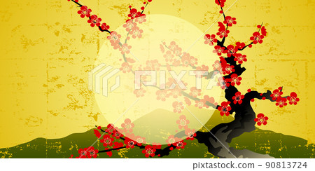 Gold folding screen plum label Gold folding screen plum label 90813724