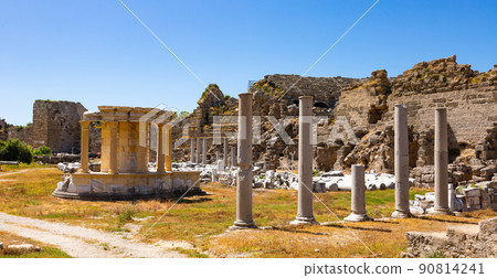 Ruins of ancient Roman theater in city of Side, Turkey 90814241