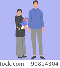 Illustration of a happy mom and her husband holding a baby 90814304