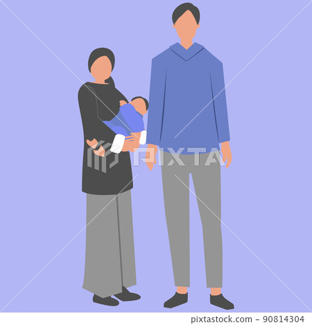 一個快樂的媽媽和她的丈夫抱著一個嬰兒的插圖 90814304