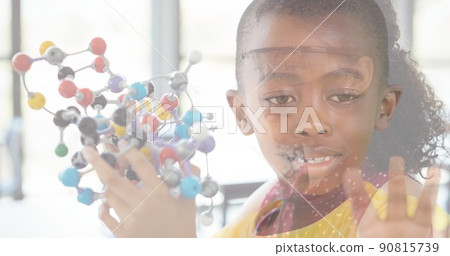 Multiple image of african american girl holding molecules and thoughtful cute girl looking away 90815739