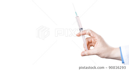 Doctor holding a syringe with vaccine against corona virus. 90816293
