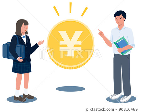 New money lessons and vector illustrations of high school girls and high school boys New money lessons and vector illustrations of high school girls and high school boys 90816469