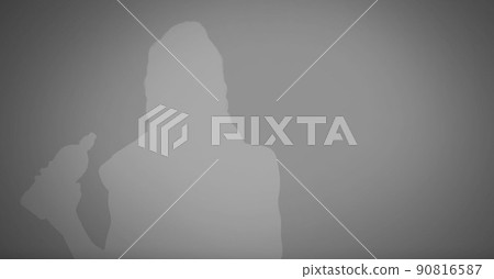 Silhouette of fit woman with water bottle against copy space on grey background Silhouette of fit woman with water bottle against copy space on grey background 90816587