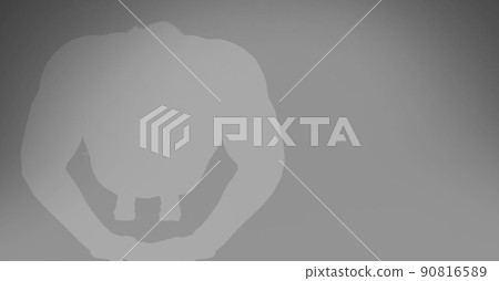Digitally generated image of abstract shapes against copy space on grey background 90816589