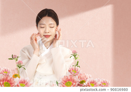 spring beauty, hanbok and flower graphic synthesis images 90816980