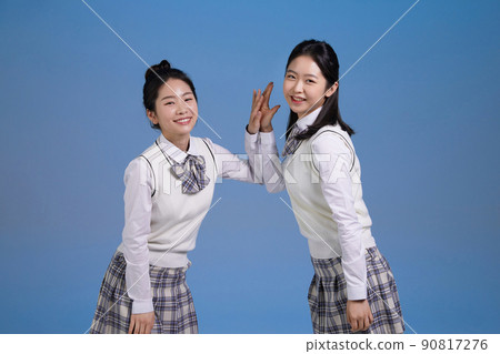 mz generation, high five asian girl students photos image 90817276
