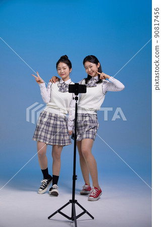mz generation, asian girl students who shoot short forms photos images 90817456