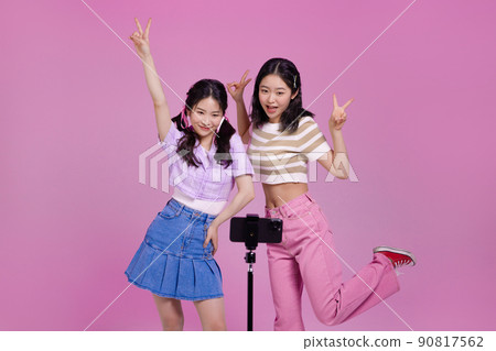 mz generation, asian girl students who shoot short forms photos images 90817562