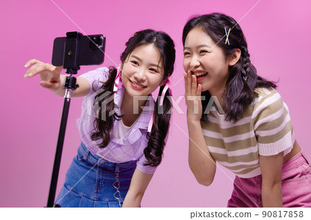 mz generation, asian girl students who shoot short forms photos images 90817858