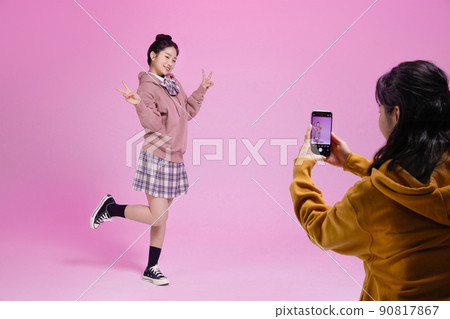 mz generation, asian girl students who shoot short forms photos images 90817867