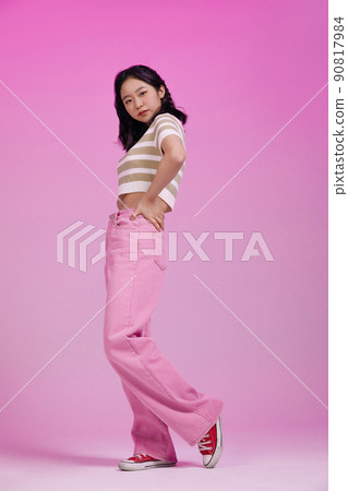 mz generation, a confident pose asian girl student photo image 90817984