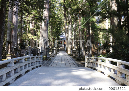 和歌山縣世界遺產高野山五葉橋的奧之院 90818521