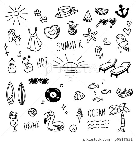 Summer motif mini illustration set 90818831