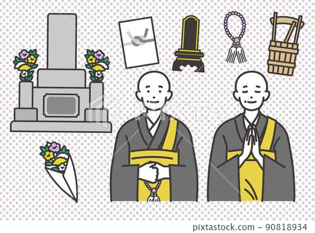 Icon vector illustration material related to funerals and Buddhist affairs with a monk / funeral / grave / end of life 90818934