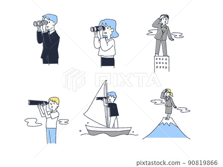 A set of people looking for ideas and knowledge and looking to the future Comical handwritten person Vector, line drawing and color A set of people looking for ideas and knowledge and looking to the future Comical handwritten person Vector, line drawing and color 90819866