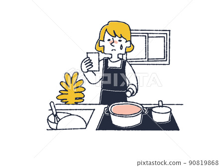 A housewife who is investigating how to cook a woman who is busy with daily chores 90819868