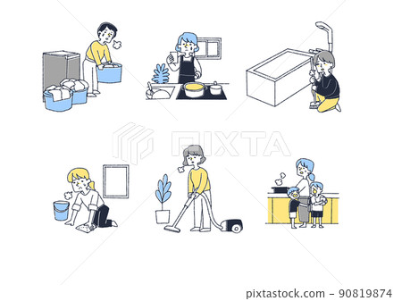 一組被日常瑣事追逐的女性,一個滑稽的手寫人,一個矢量,一個線條畫和一個顏色 一組被日常瑣事追逐的女性,一個滑稽的手寫人,一個矢量,一個線條畫和一個顏色 90819874