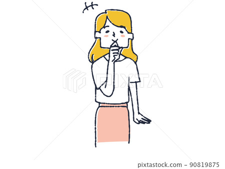 A woman who laughs gently, a comical handwritten person, a vector, a line drawing and a color A woman who laughs gently, a comical handwritten person, a vector, a line drawing and a color 90819875