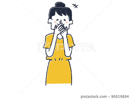 一個有趣的笑女人，一個滑稽的手寫人，矢量圖，線條藝術和顏色 90819884