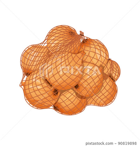 Onion. Onion in a mesh bag. Onion heads in the bag. Organic farm vegetables. Vector illustration isolated on a white background Onion. Onion in a mesh bag. Onion heads in the bag. Organic farm vegetables. Vector illustration isolated on a white background 90819898