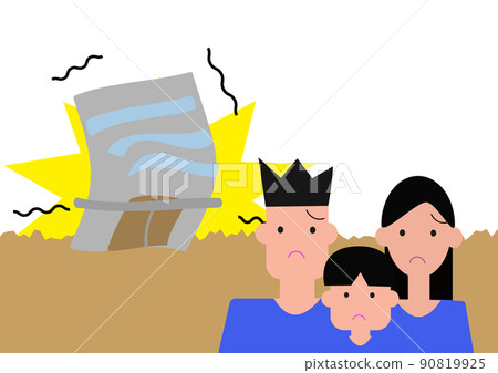 在公寓、公寓、辦公室等中擔心地震的家庭的插圖。 90819925