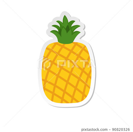 Ripe pineapple clipart icon with green leaves. Sticker vector illustration Ripe pineapple clipart icon with green leaves. Sticker vector illustration 90820326