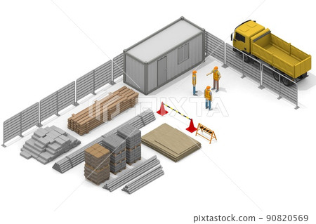 People working at the construction site. Lots of materials. Construction site and heavy equipment excavator car. Building work. People working at the construction site. Lots of materials. Construction site and heavy equipment excavator car. Building work. 90820569