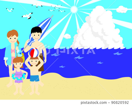 A family who came to the beach with a copy space on the right A family who came to the beach with a copy space on the right 90820592