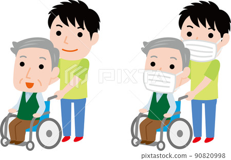 祖父和坐在輪椅上的年輕人 90820998