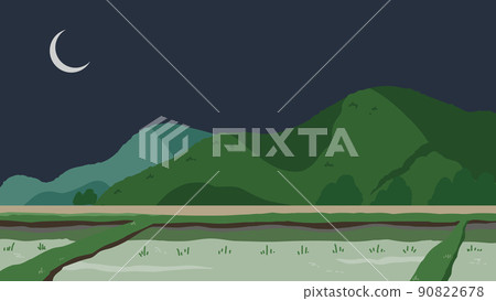 Rice fields and mountains at night Rice fields and mountains at night 90822678